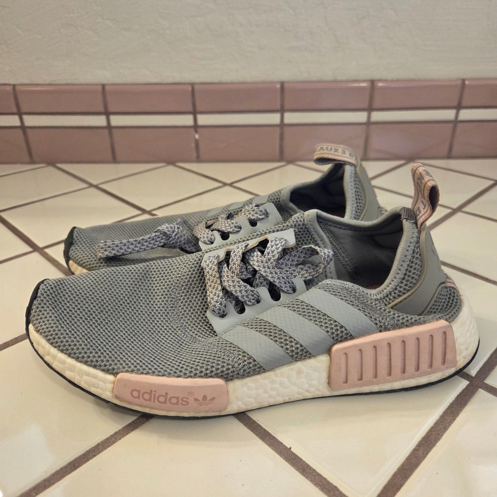 Adidas NMD R1 Women 7.5 Grey Pink Mesh Knit Boost Athletic Sneakers Running Shoe